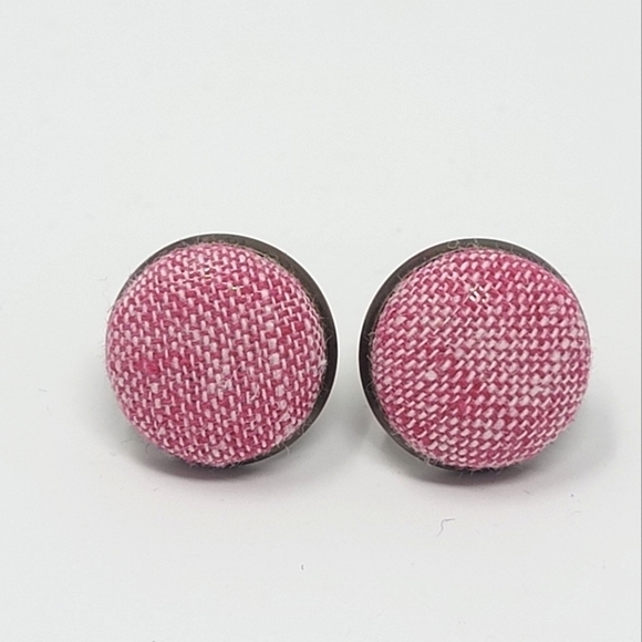 New Handmade | Upcycled Heathered Red Button Stud Earrings - Picture 1 of 4